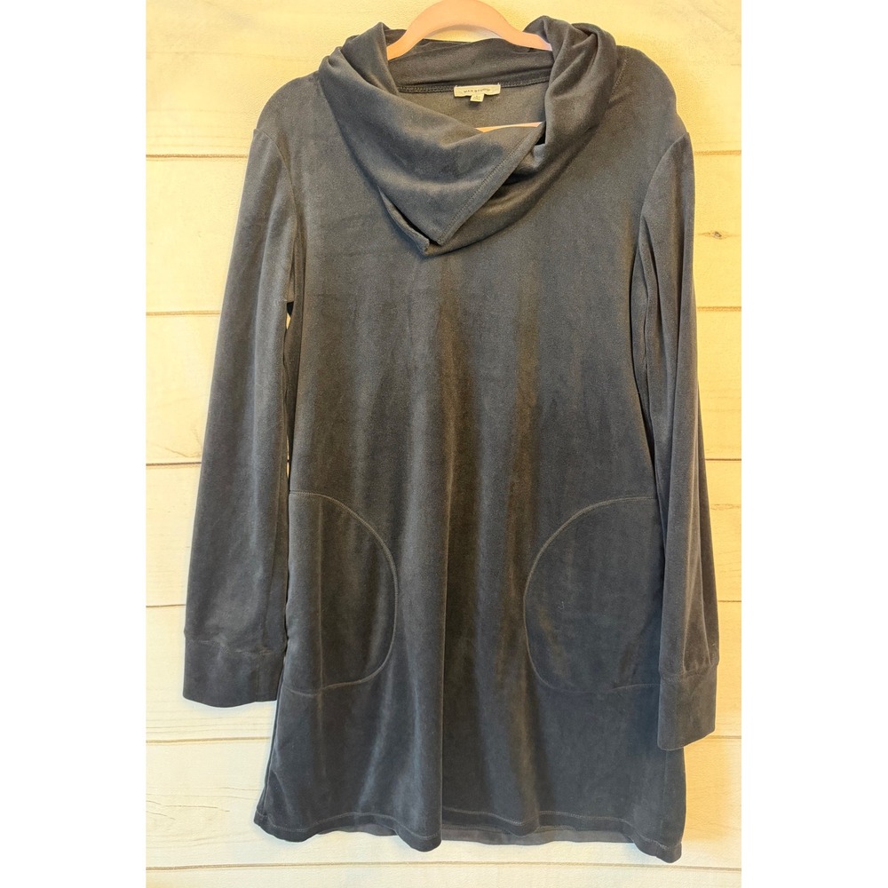 Max Studio Womens Charcoal Grey Velour Cowl Neck Tunic Top Pockets 7907V62 L